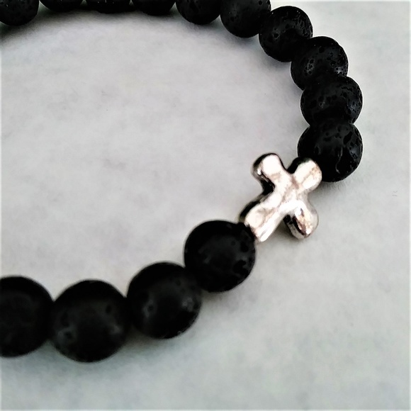 New Mens Black Lava Rock Beaded Bracelet - Picture 6 of 6